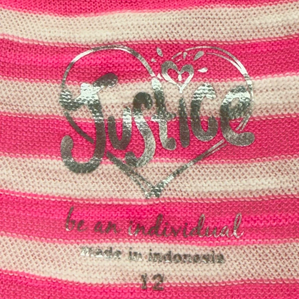 Justice size 12 Girls Neon Pink White Striped Tank Top NWT